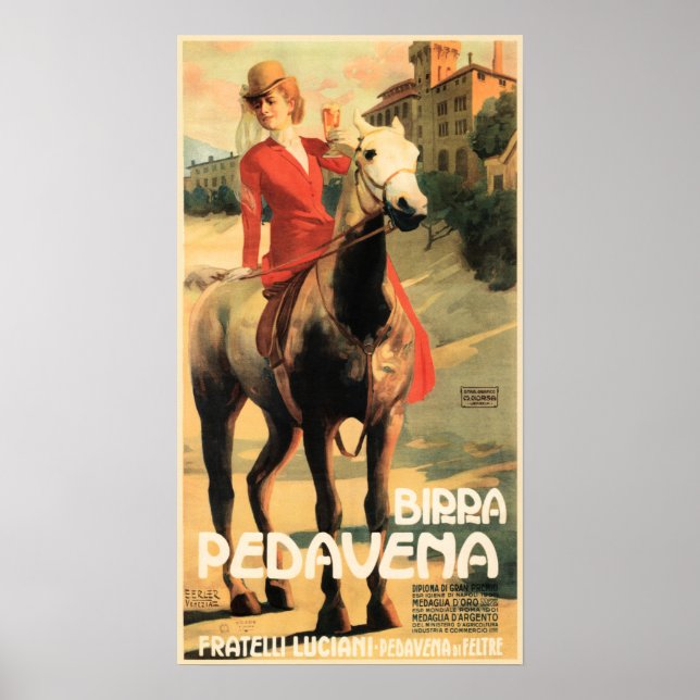 Póster BIRRA PEDAVENA Vintage Anuncio de Cerveza Italiana (Frente)