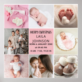 Póster  Birth Announcment Personalize 8 Photo christmas