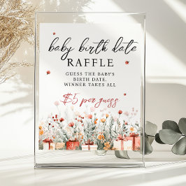 Póster Birth Date Raffle Merry Baby Shower Game sign