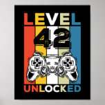 Póster Birthday 42nd Level Unlocked 42 Gaming Vintage<br><div class="desc">Birthday 42nd Level Unlocked 42 Gaming Vintage</div>