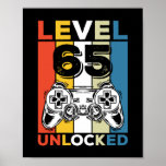 Póster Birthday 65th Level Unlocked 65 Gaming Vintage<br><div class="desc">Birthday 65th Level Unlocked 65 Gaming Vintage</div>