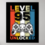 Póster Birthday 95th Level Unlocked 95 Gaming Vintage<br><div class="desc">Birthday 95th Level Unlocked 95 Gaming Vintage</div>