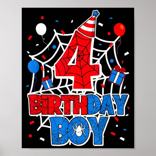 Póster Birthday Boy 4 Year Old Sders 4th Birthday Kids  (Frente)