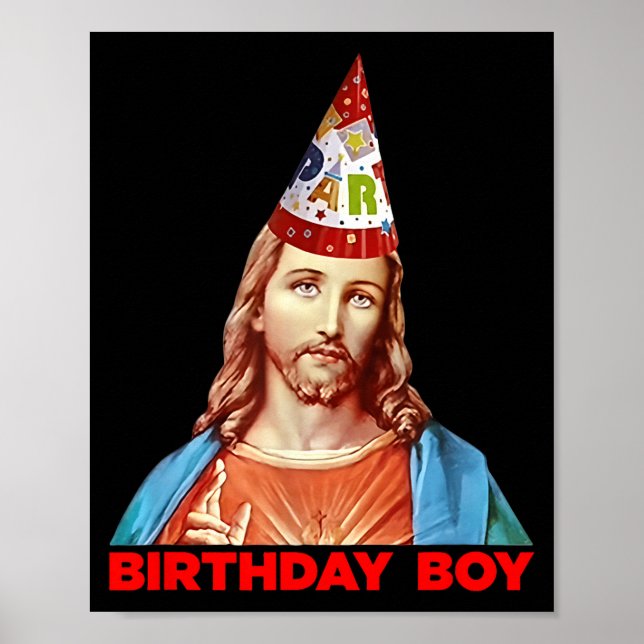 Póster Birthday Boy Jesus Funny Christmas Party Hat  (Frente)