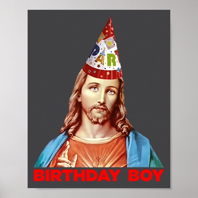 Póster Birthday Boy Jesus Funny Christmas Party Hat Long  (Frente)