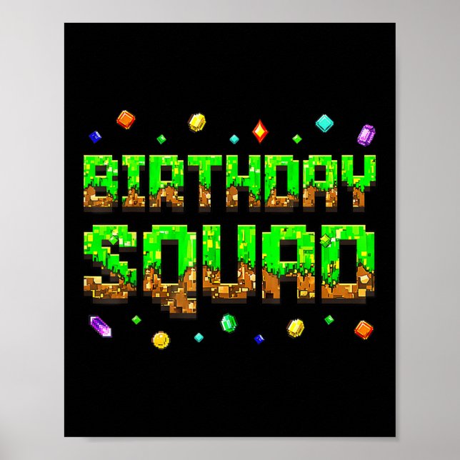 Póster Birthday Boy Kid Birthday Squad Gamer Pixel Family (Frente)
