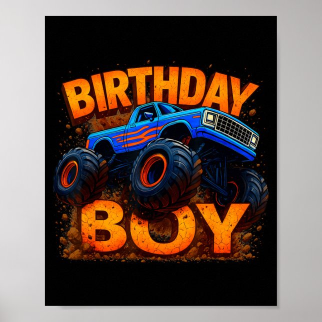 Póster Birthday Boy Monster Truck Funny Family Matching  (Frente)