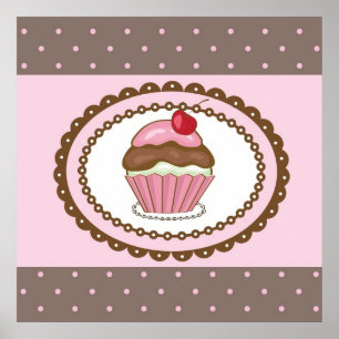 Póster Birthday card with cupcake