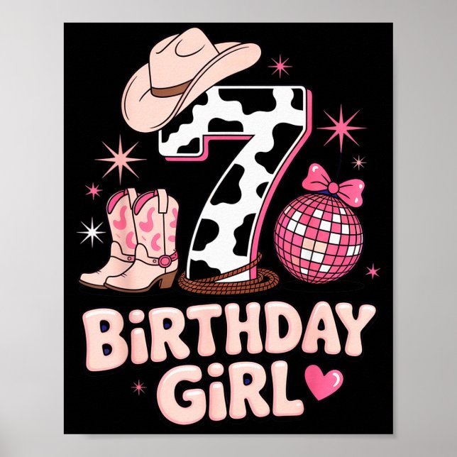 Póster Birthday Girl 7 Cowgirl Party Outfit Fun Disco The (Frente)