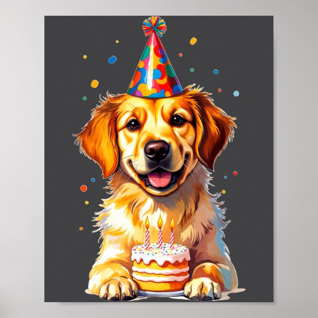 Póster Birthday Golden Retriever, Party Dog  (Frente)
