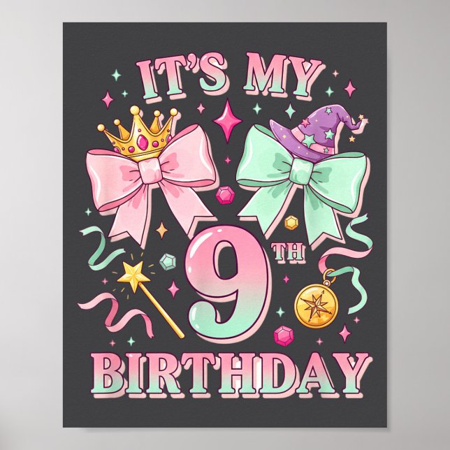 Póster Birthday It's My 9th Birthday Cute Magical Princes (Frente)