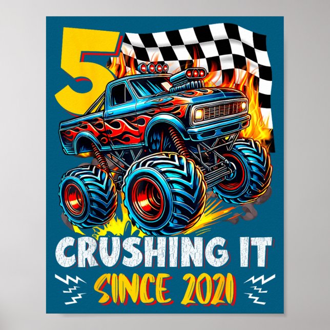 Póster Birthday Monster Truck 5 Year Old Boys 5th Party B (Frente)