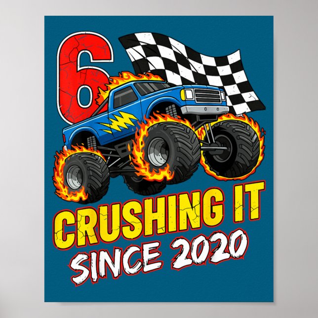 Póster Birthday Monster Truck 6 Year Old Boys 6th Party B (Frente)