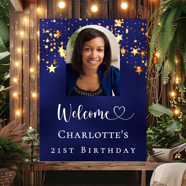 Póster Birthday navy blue gold stars arch photo welcome (Subido por el creador)
