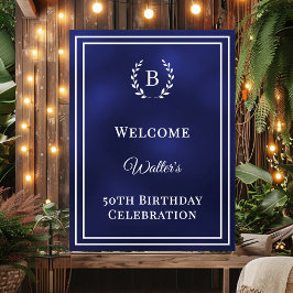 Póster Birthday navy blue monogrammed elegant welcome