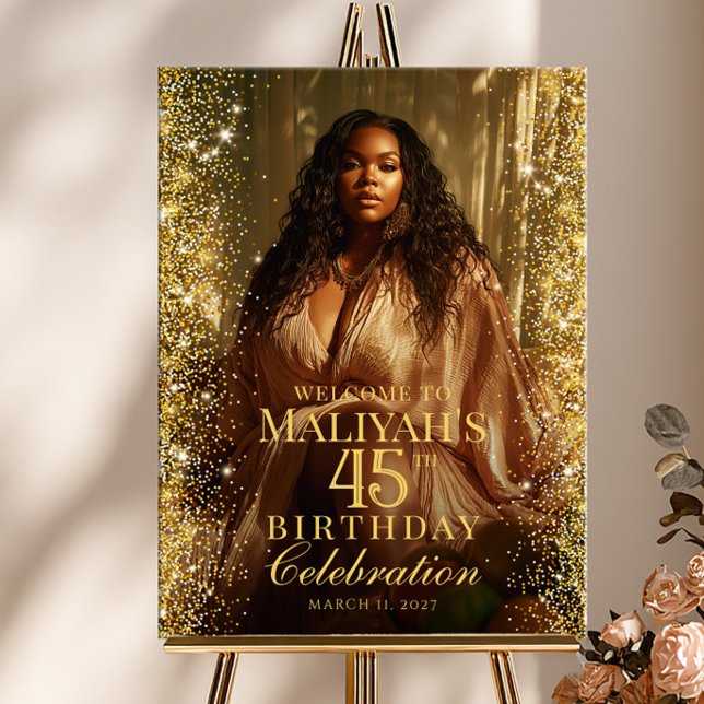 Póster Birthday party gold confetti photo welcome (Subido por el creador)