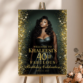 Póster Birthday party gold confetti photo welcome