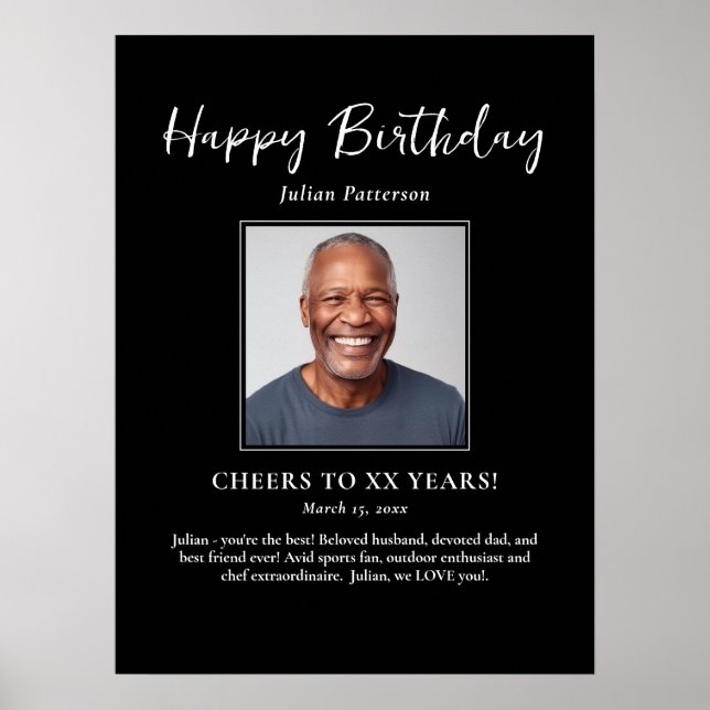 Póster Birthday Party Photo Black White Fun Welcome (Frente)