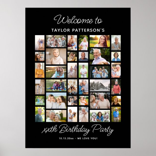 Póster Birthday Party Photo Collage, Simple, Fun Welcome  (Frente)