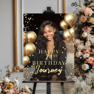 Póster Birthday party photo gold balloons welcome