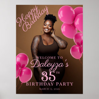 Póster Birthday party photo hot pink welcome