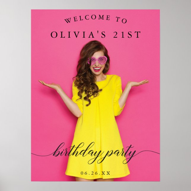 Póster Birthday Party Welcome Sign Poster with Photo (Frente)