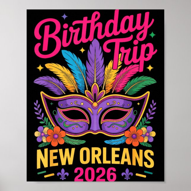 Póster Birthday Trip New Orleans 2026 Matching Mardi Gras (Frente)