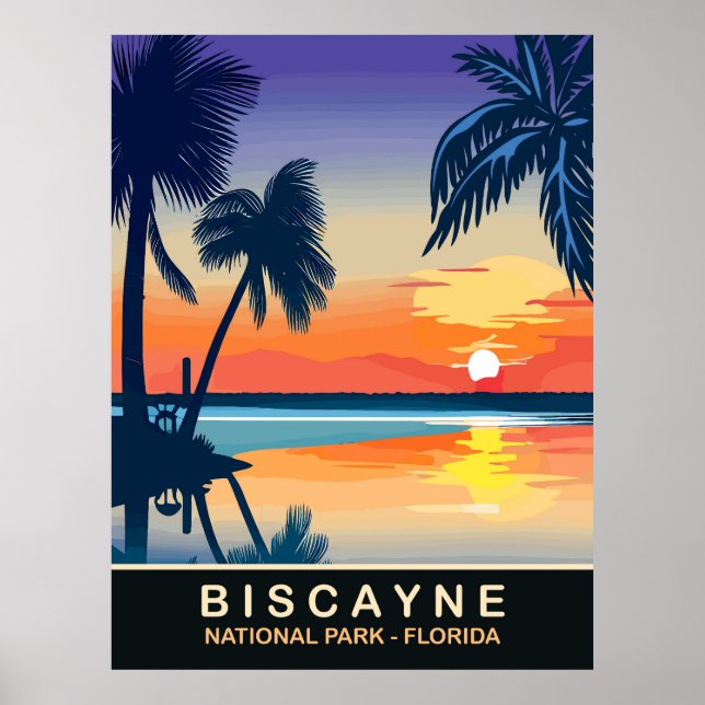Póster Biscayne, verano atardecer en Florida, Viajes (Frente)