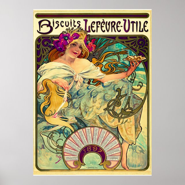 Póster Biscuits Lefevre-Utile de Alphonse Mucha (1896) (Frente)