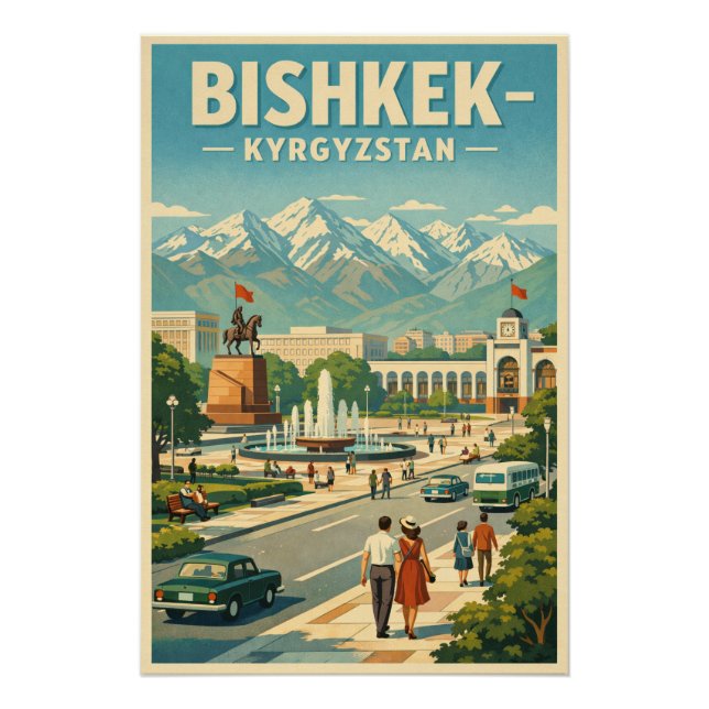 Póster Bishkek city, Kyrgyzstan  retro travel (Anverso)
