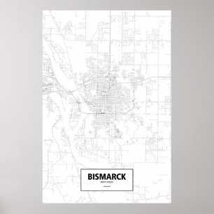 Póster Bismarck, Dakota del Norte (negro sobre blanco)