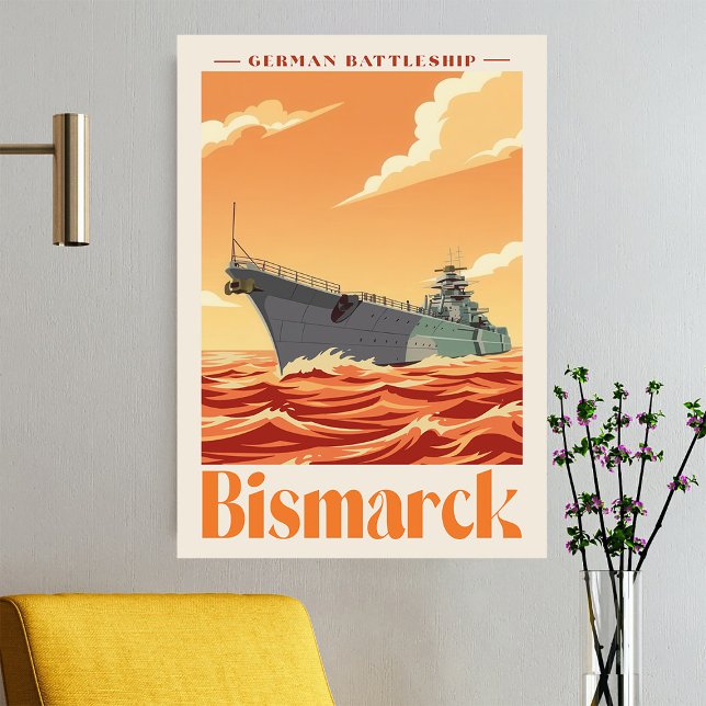 Póster Bismarck German Battleship - Vintage Naval Poster (Bismarck German Battleship - Vintage Naval Poster. Poster)