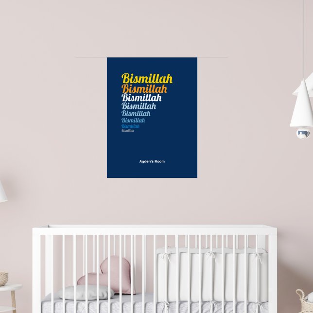 Póster Bismillah Typography Royal Blue Nursery Personaliz (Guardería 2)