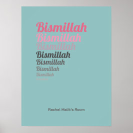 Póster Bismillah Typography Verde azulada Pink Nursera Pe