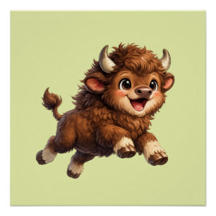 Póster Bison Adorable con Grandes Ojos Feliz Cómic de Fau