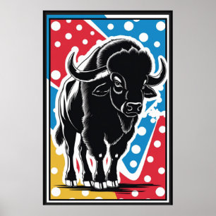Póster Bison - Búfalo Pop Art Vintage Retro
