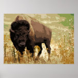 Póster Bison Buffalo American Pop Art<br><div class="desc">Icénicas imágenes históricas estadounidenses occidentales - Obra fotográfica de búfalo</div>