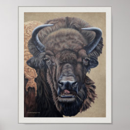 Póster Bison Buffalo Cow comiendo en Tan