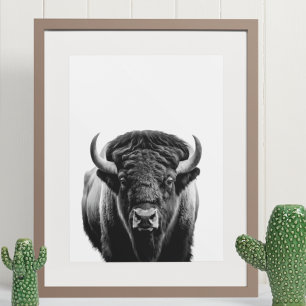 Póster Bison Buffalo Modern Portrait black white