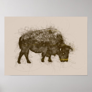 Póster Bison Bull Ballpoint Pen Doodle