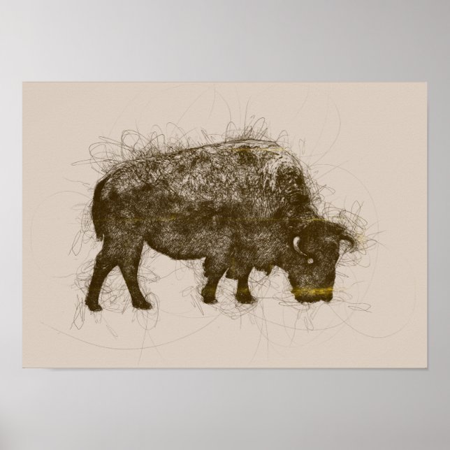 Póster Bison Bull Ballpoint Pen Doodle (Frente)