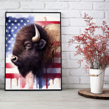 Bison con la bandera de los Estados Unidos de Amér