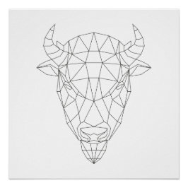 Póster Bison Head Geometric Black & White Modern Art