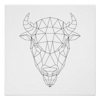 Póster Bison Head Geometric Black & White Modern Art