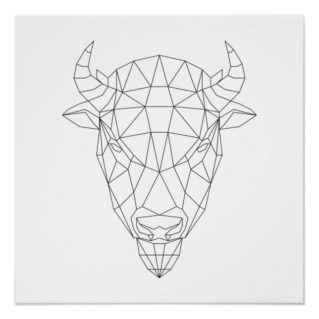 Póster Bison Head Geometric Black & White Modern Art (Anverso)
