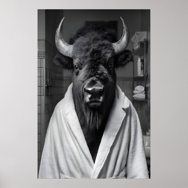 Póster Bison in Bathrobe Art Print, Funny Bathroom (Frente)