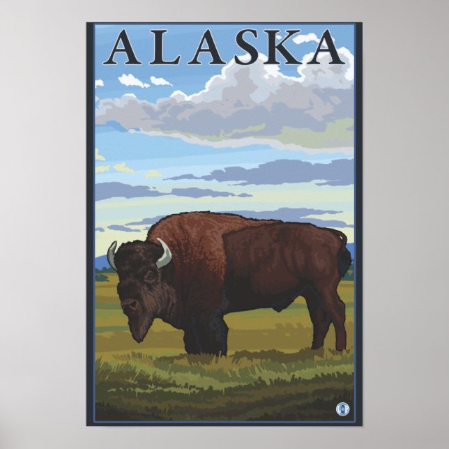 Póster Bison Scene - Poster de Viajes Vintage (Frente)
