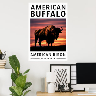 Póster Bison Silhouette at Sunset