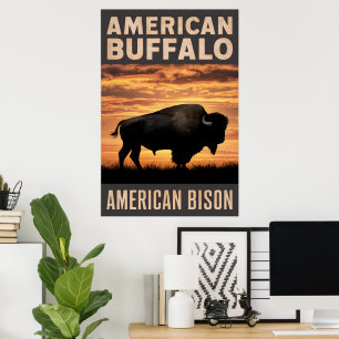 Póster Bison Sunset Silhouette