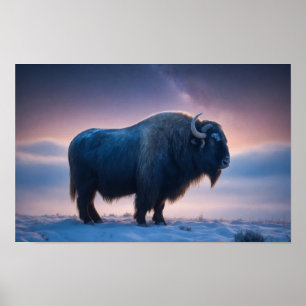 Póster Bison Wild Majestic Animal Una Noche Starry Galaxy